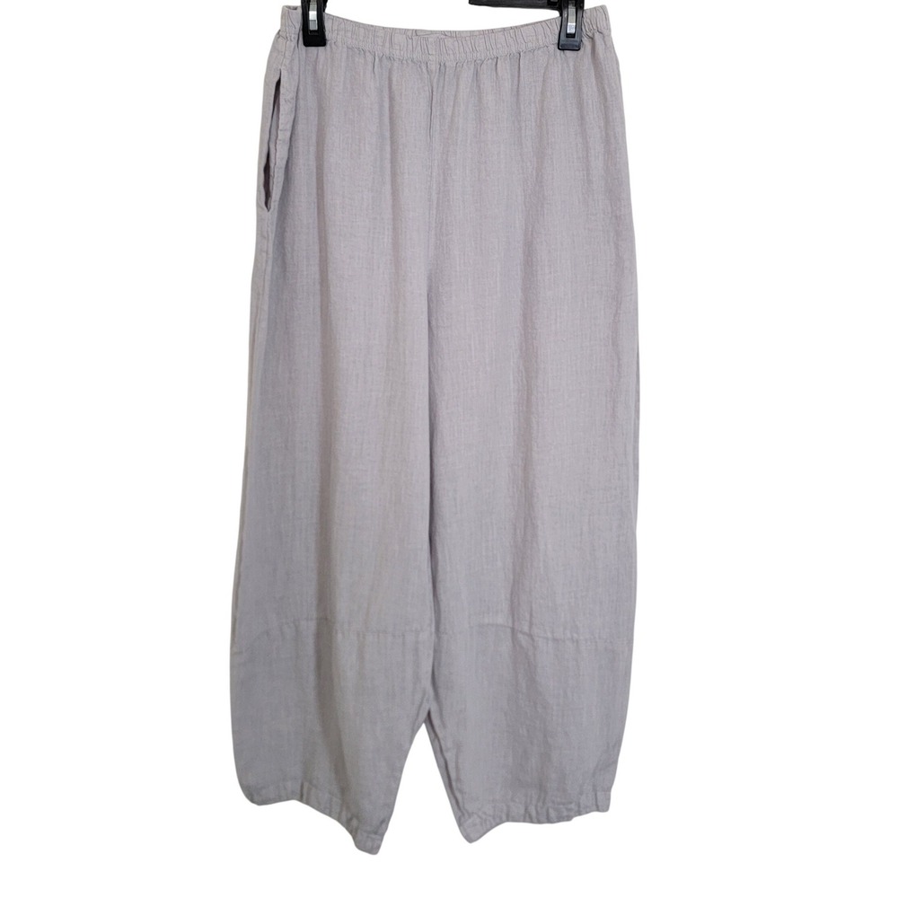 Cut Loose Medium Linen Pull On Pants Pockets Barrel Crop Wide Leg Lantern Cream